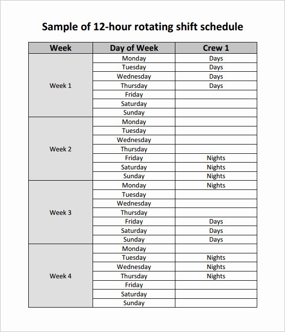 12 Hour Nursing Schedule Template Fresh 17 Rotating Rotation Shift Schedule Templates Doc