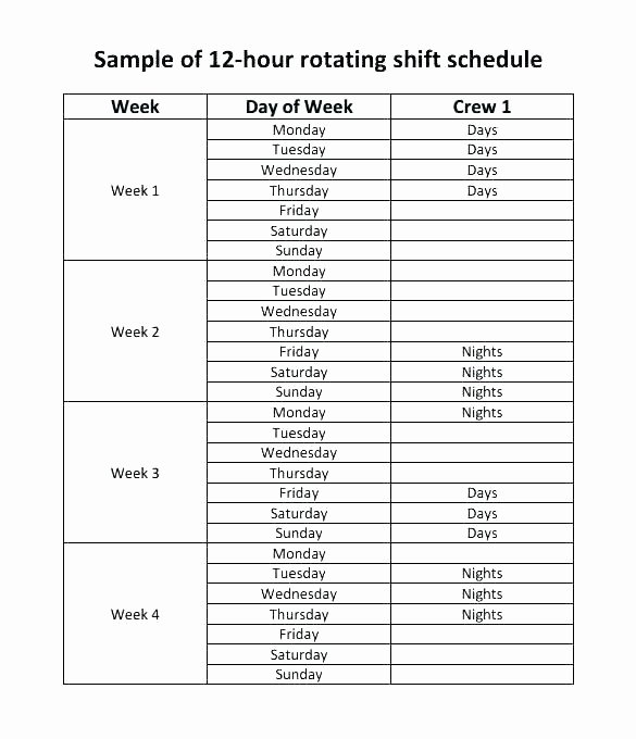 12 Hour Shift Schedule Template Awesome 7 Shift Schedule Template 12 Hour Work Schedules Templates