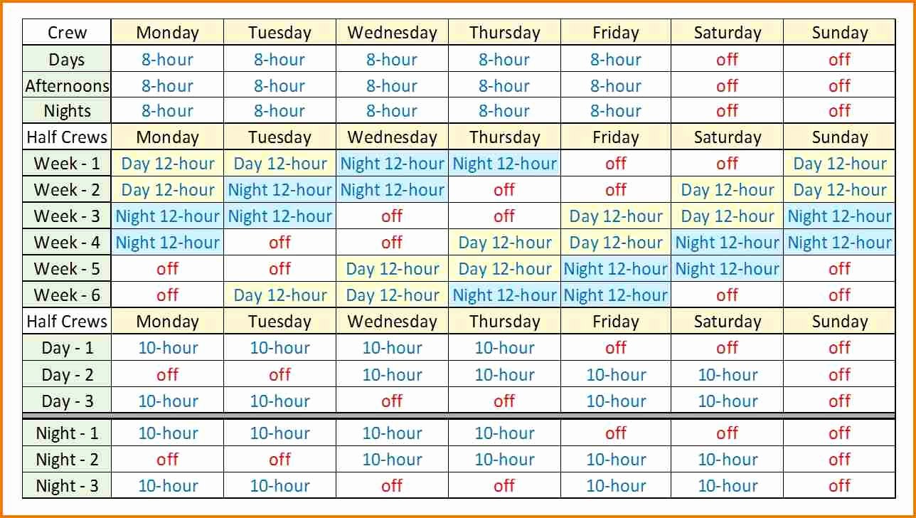 12 Hour Shift Schedule Template Beautiful 8 Hour Rotating Shift Schedules Examples