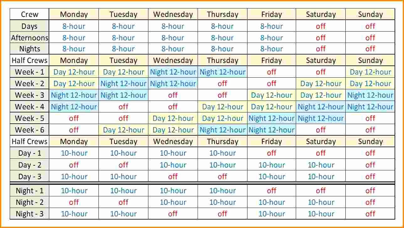 12 Hour Shift Schedule Template New 7 Shift Schedule Template