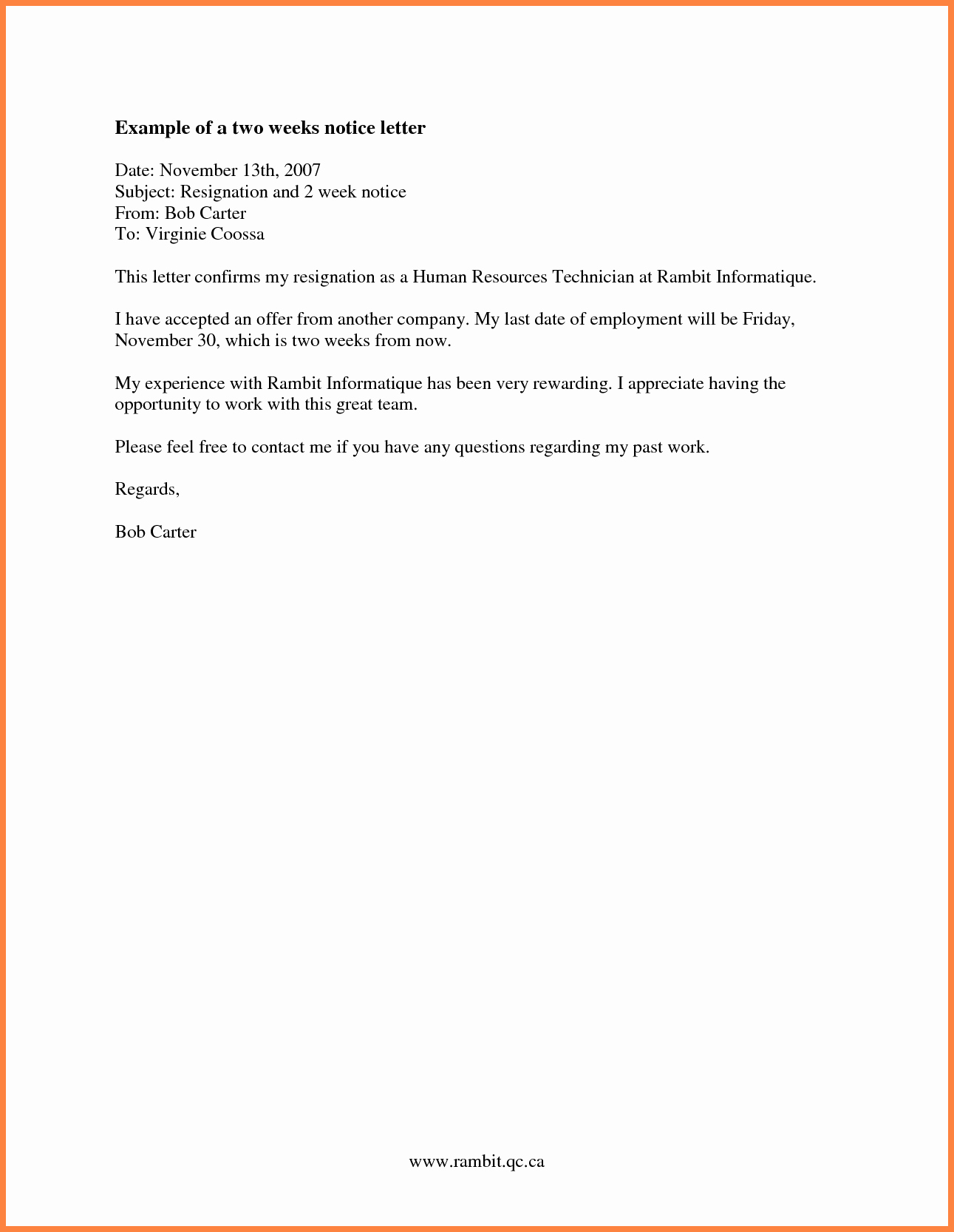 2 Weeks Notice Email Template Awesome 9 Simple Two Week Notice Template