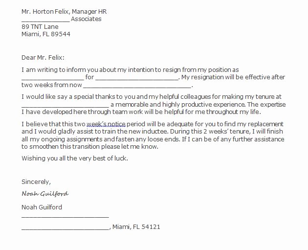 2 Weeks Notice Email Template Beautiful 40 Two Weeks Notice Letters &amp; Resignation Letter Templates
