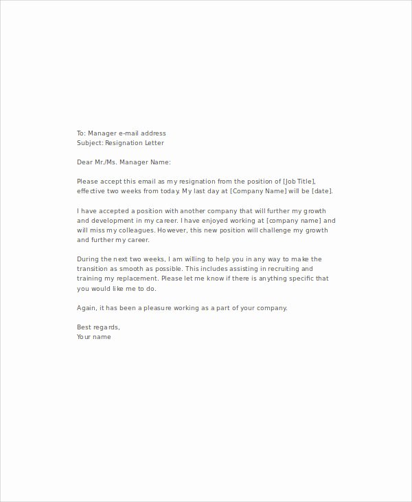 2 Weeks Notice Email Template Beautiful 9 Email Resignation Letter Templates Free Word Pdf