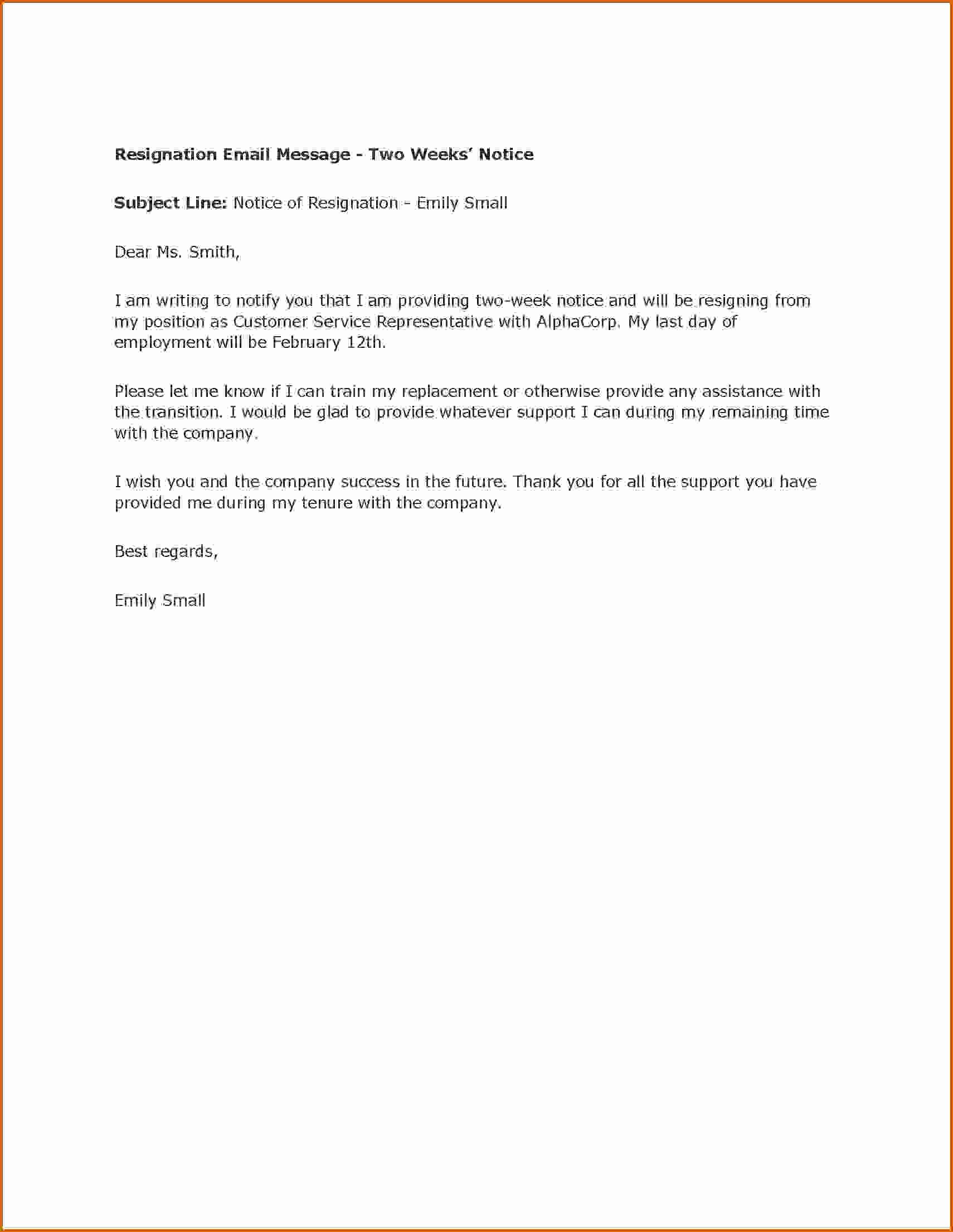 2 Weeks Notice Email Template Unique 10 How to Write A Notice Letter Example
