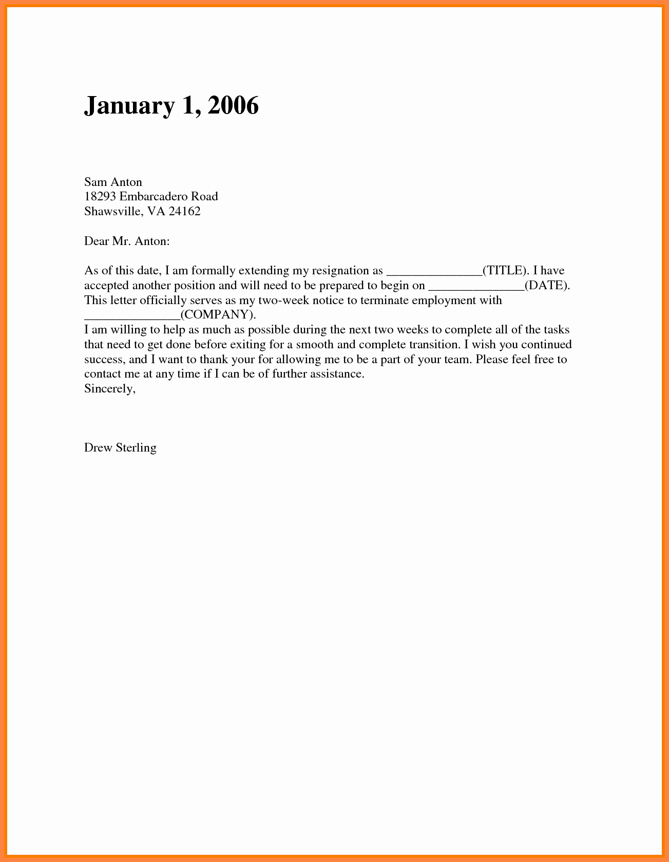 2 Weeks Notice Email Template Unique 7 Example Two Weeks Notice Email