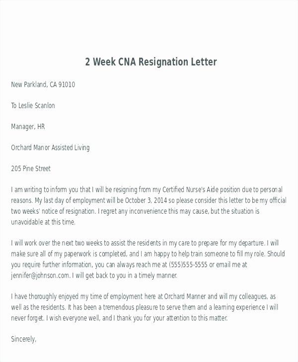 2 Weeks Notice Email Template Unique Resignation Letter 2 Week Notice Ficial formal Two Weeks