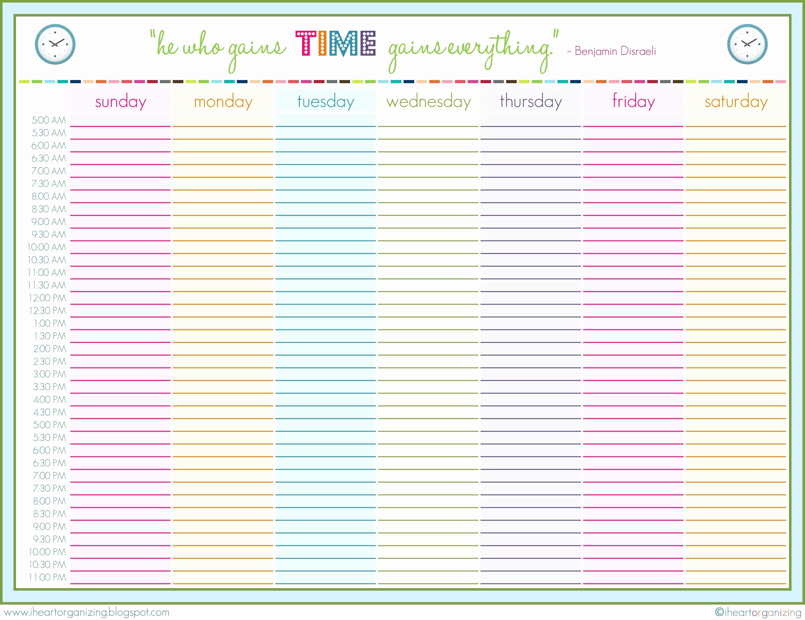 24 Hour Weekly Schedule Template