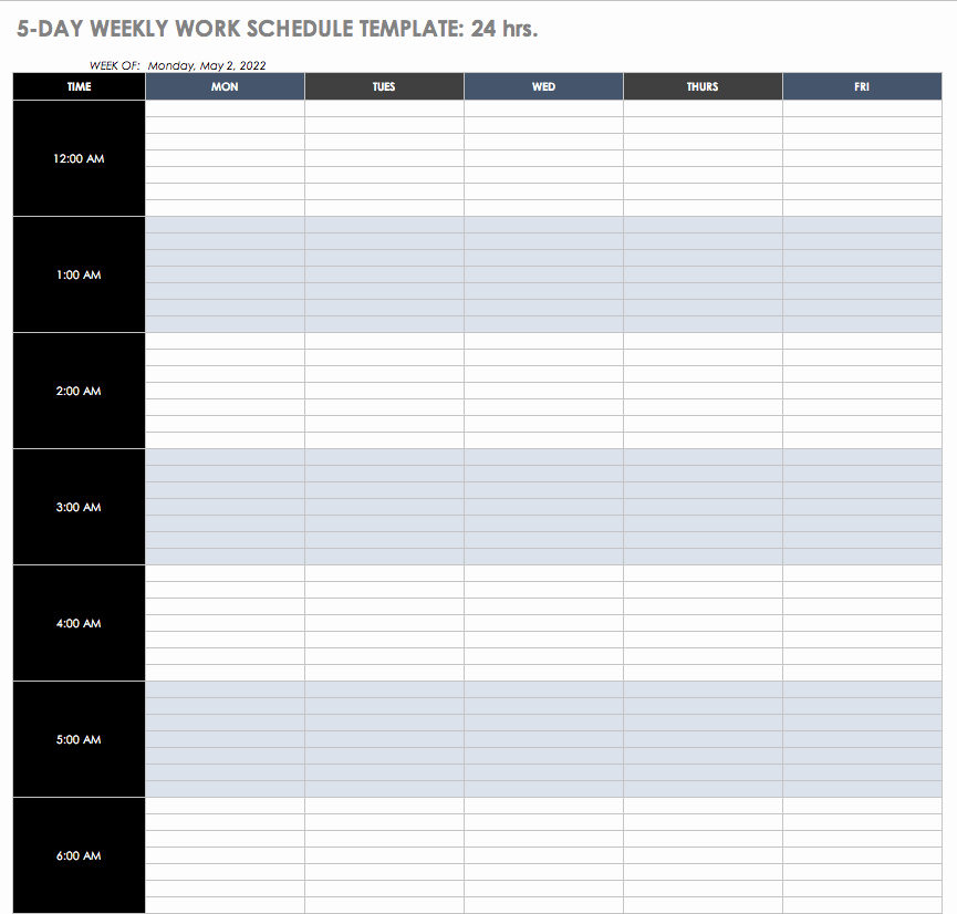 24 Hr Schedule Template Lovely Free Work Schedule Templates for Word and Excel