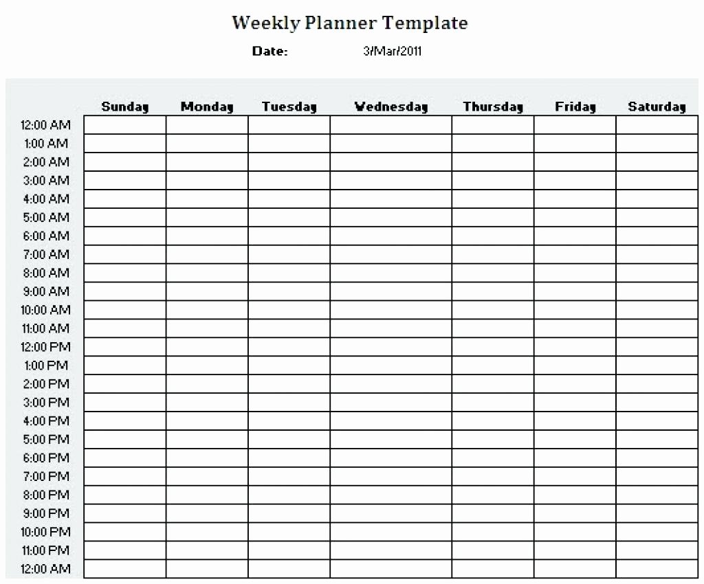 24 hour weekly schedule printable