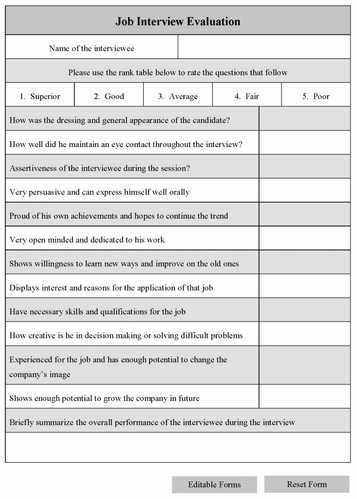 30 Day Review Template Lovely form Interview Evaluation form