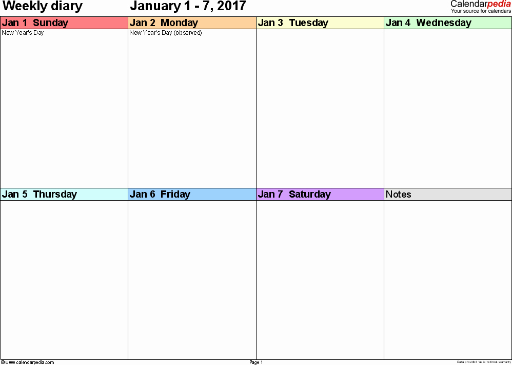 7 Day Schedule Template Awesome Weekly Calendar 2017 Template for Pdf Version 7