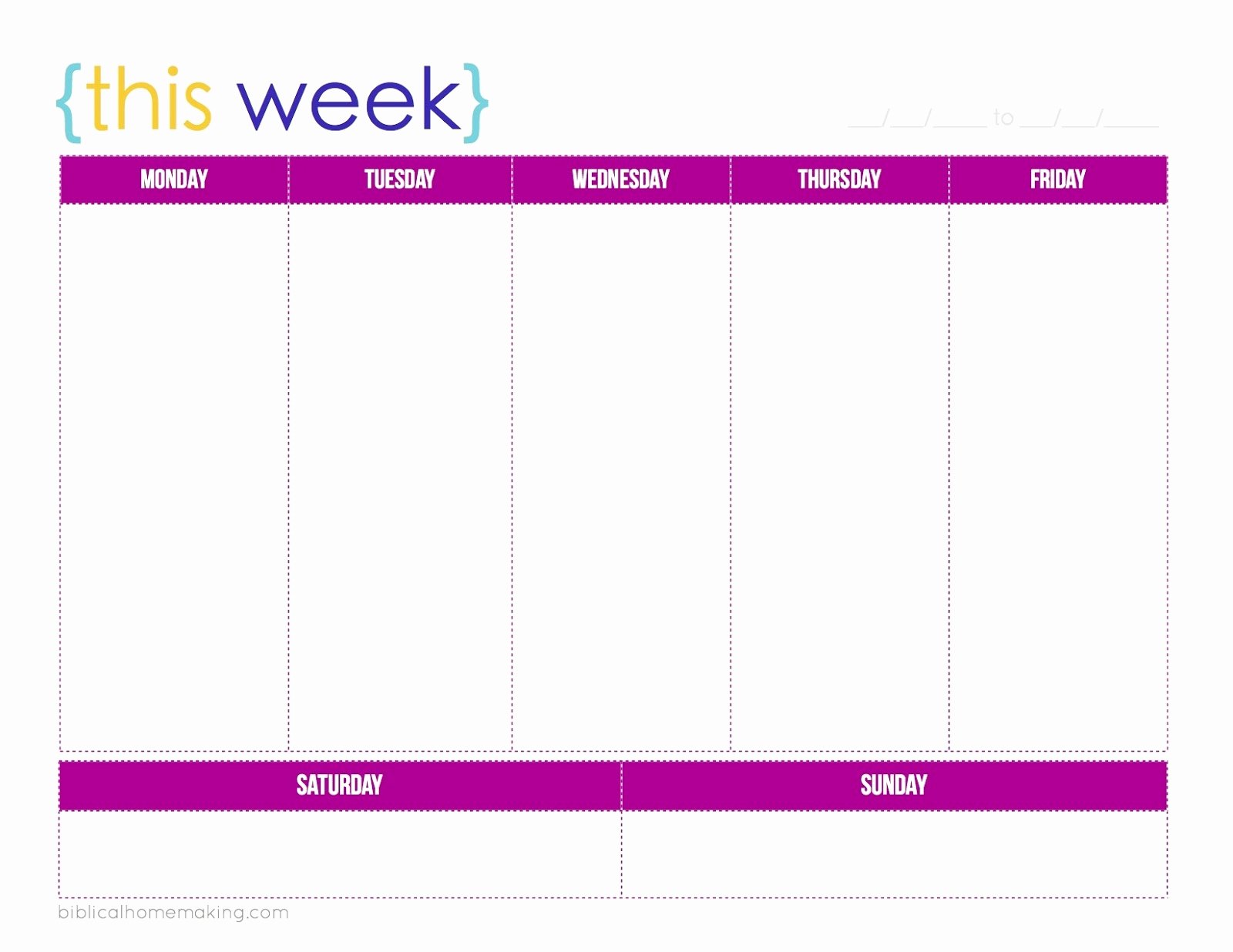 7 day weekly planner template printable