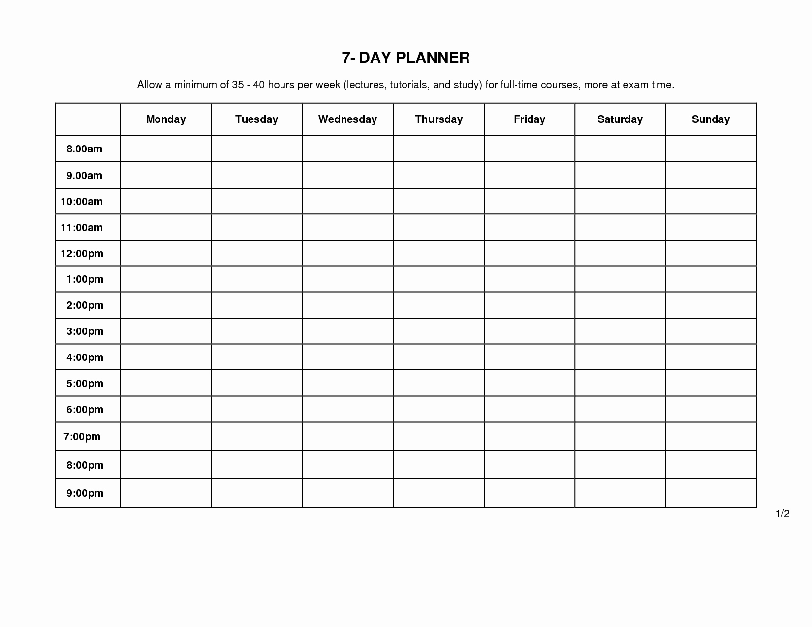 7 Day Work Schedule Template Fresh 8 Best Of 12 Hour Daily Planner Printable 24 Hour