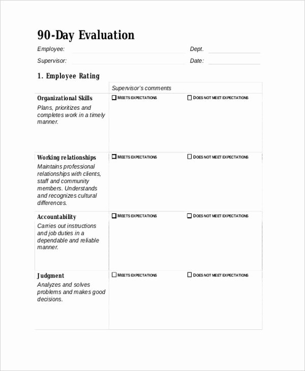 90 Day Employee Review Template Awesome 25 Free Employee Evaluation forms
