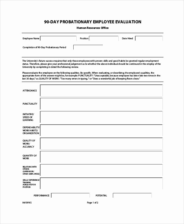 90 Day Employee Review Template Fresh 9 Sample Employee Evaluation forms In Pdf