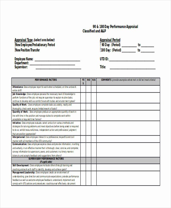 90 Day Employee Review Template Lovely 29 Sample Employee Evaluation forms