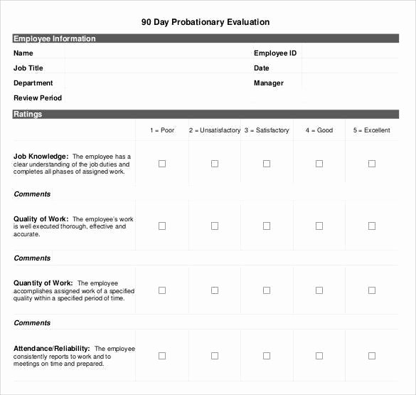 90 Day Employee Review Template Unique 41 Sample Employee Evaluation forms to Download