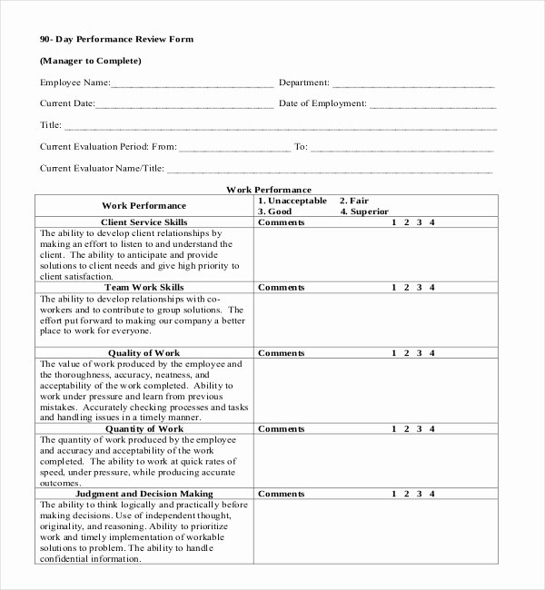 90 Day Performance Review Template Best Of 13 Sample Employee Review forms