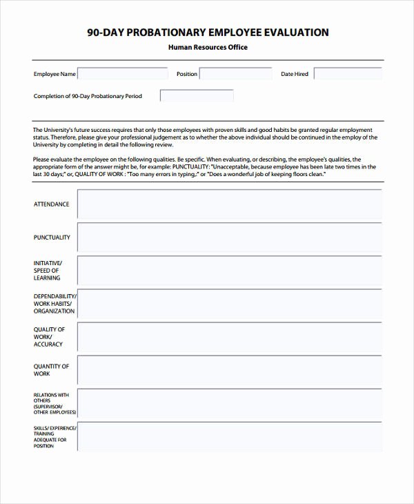 90 Day Performance Review Template Fresh 29 Sample Employee Evaluation forms