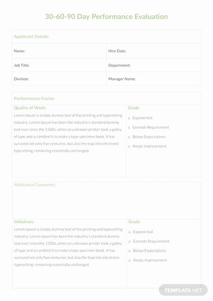 90 Day Performance Review Template Lovely 30 60 90 Day Job Success Sheet Template Download 56