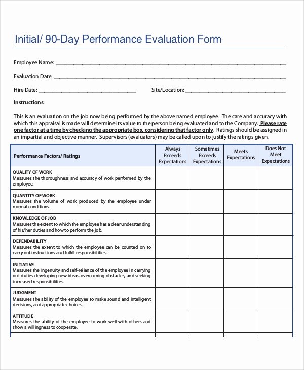 90 Day Performance Review Template Luxury Employee Review Templates 10 Free Pdf Documents
