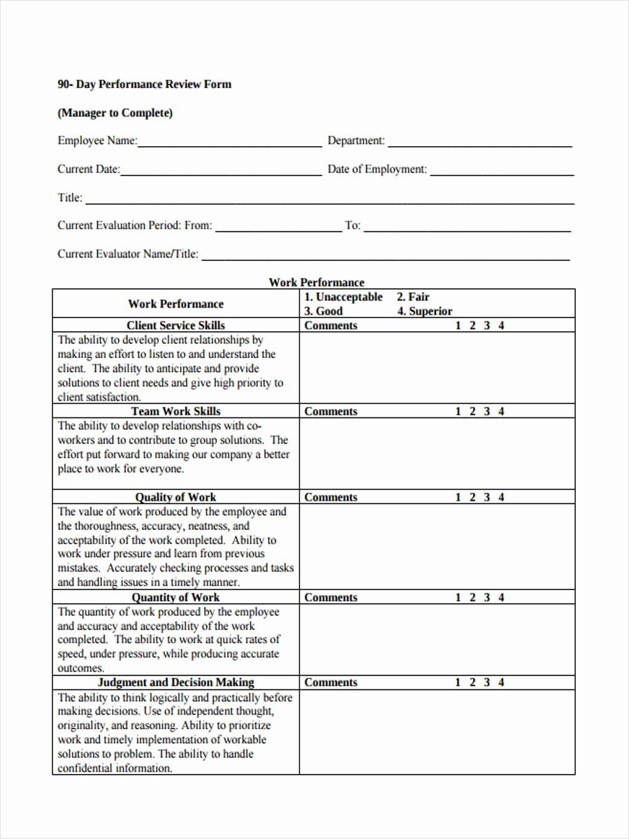90 Day Performance Review Template Unique 27 Performance Review forms In Pdf