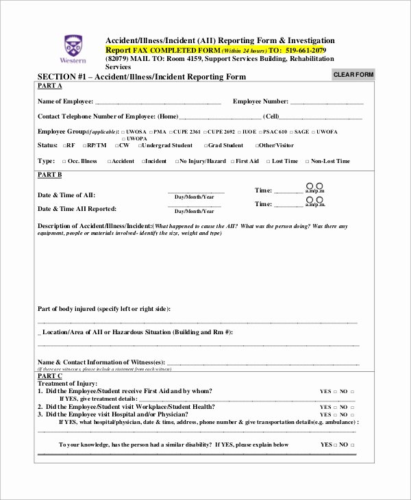 Accident Incident Reporting form Template Awesome 9 Sample Incident Report forms