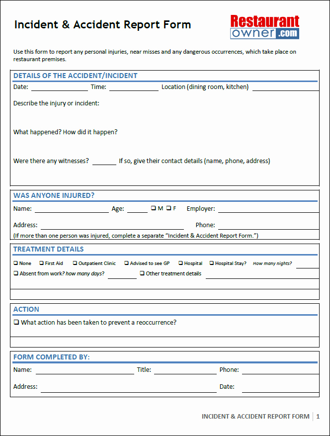 Accident Incident Reporting form Template Awesome Accident Report form