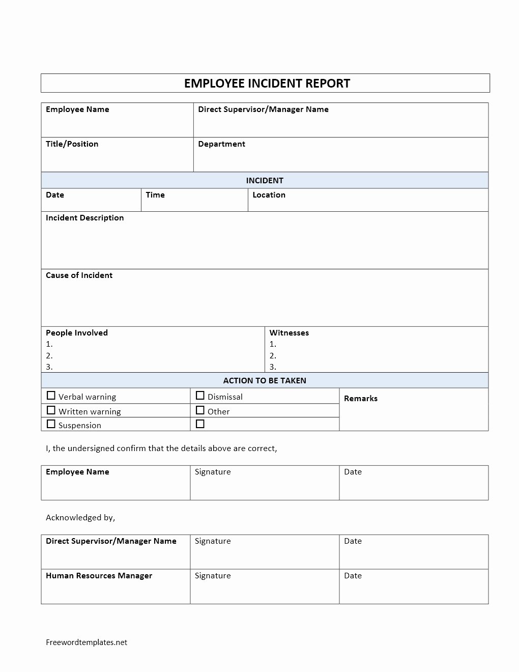 Accident Incident Reporting form Template Awesome Employee Incident Report