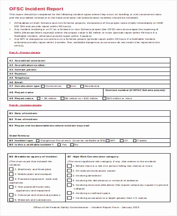 Accident Incident Reporting form Template Elegant Construction Incident Report Template 16 Free Word Pdf