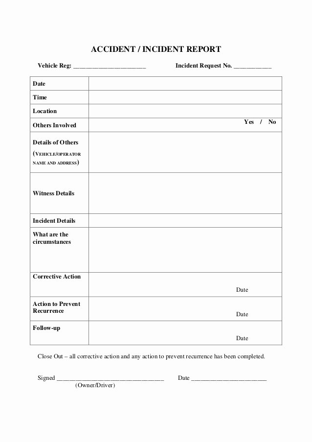Accident Incident Reporting form Template Inspirational Incident Report form