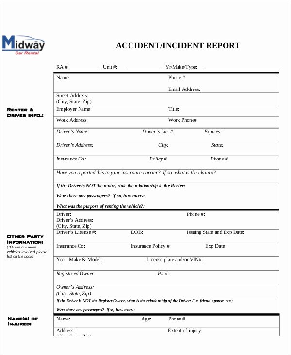 Accident Incident Reporting form Template Lovely 6 Sample Accident Incident Reports