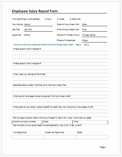 Accident Report forms Template Awesome Employee Injury Report form Template