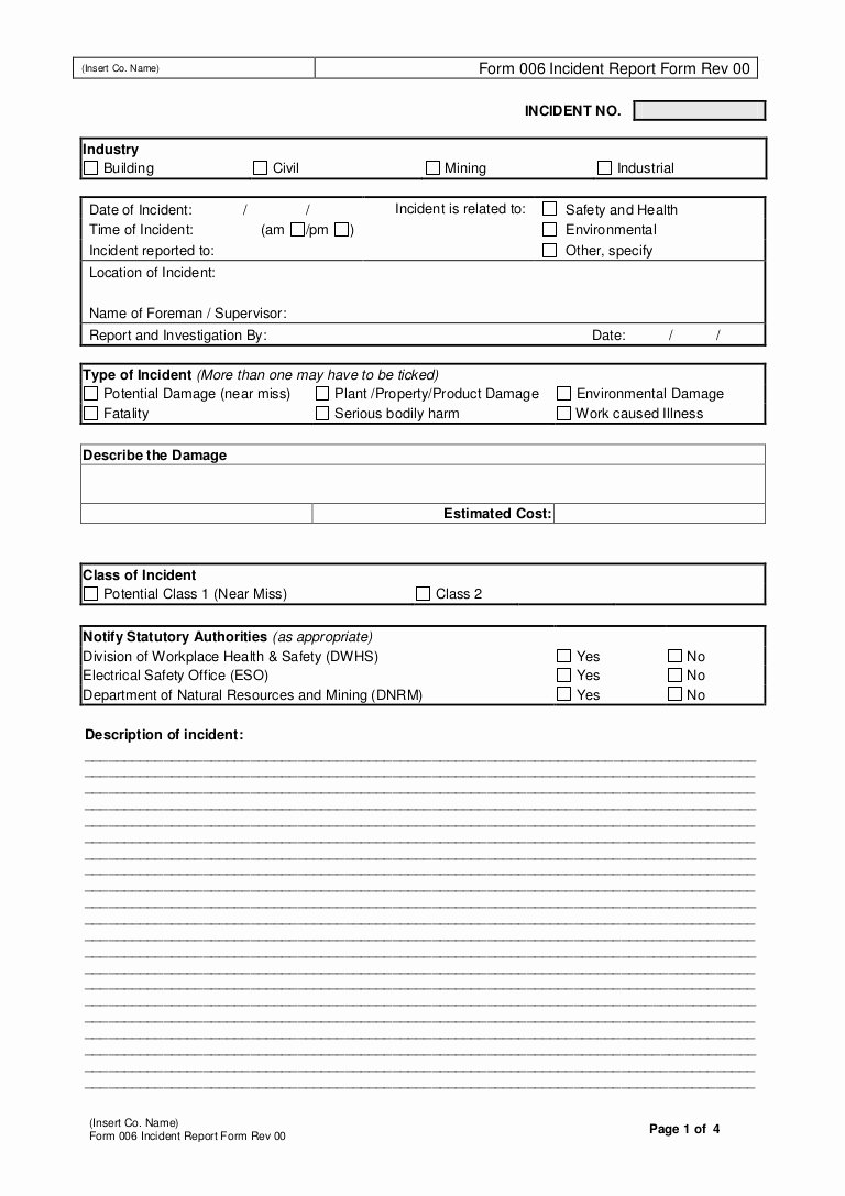 Accident Report forms Template Elegant form 006 Incident Report form