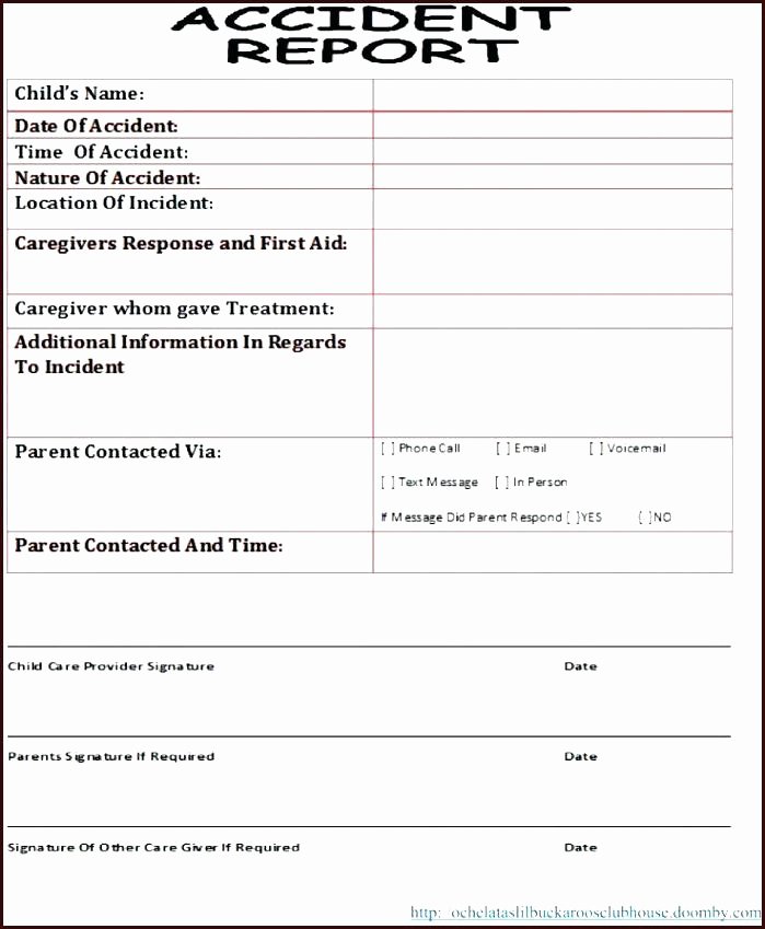 Accident Report forms Template Lovely Template Child Care Invoice Excel Free Blank Templates In