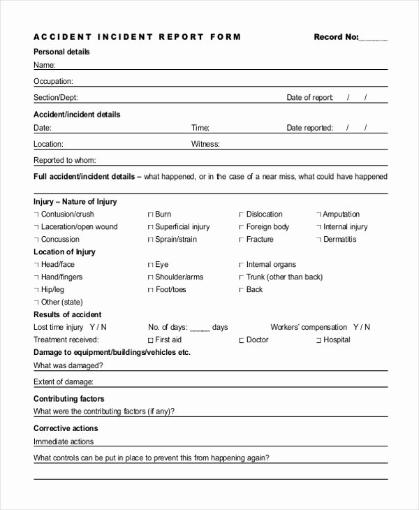 Accident Reporting form Template Unique Accident Incident Report form Example Templates Resume