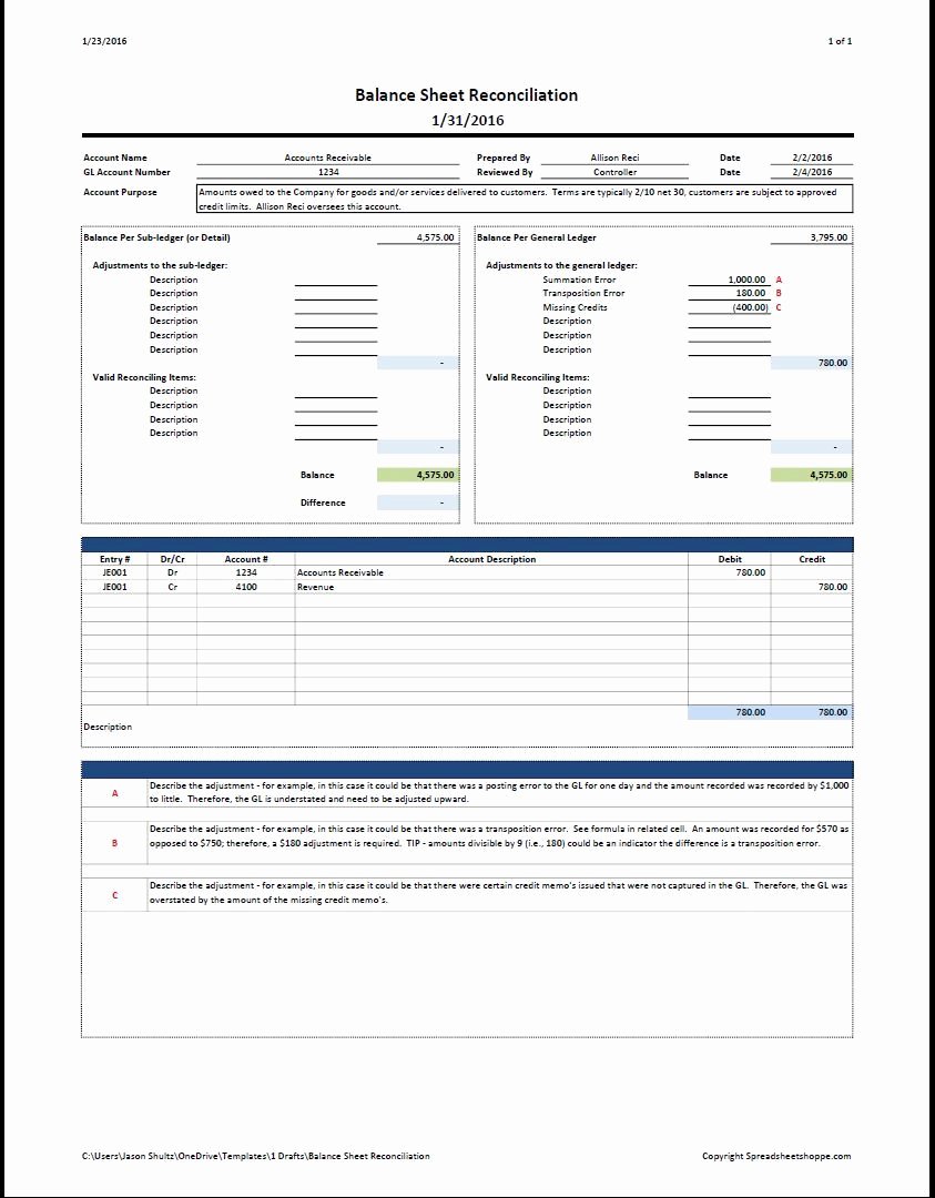 Account Reconciliation Template Excel Beautiful Balance Sheet Reconciliation Template Spreadsheetshoppe