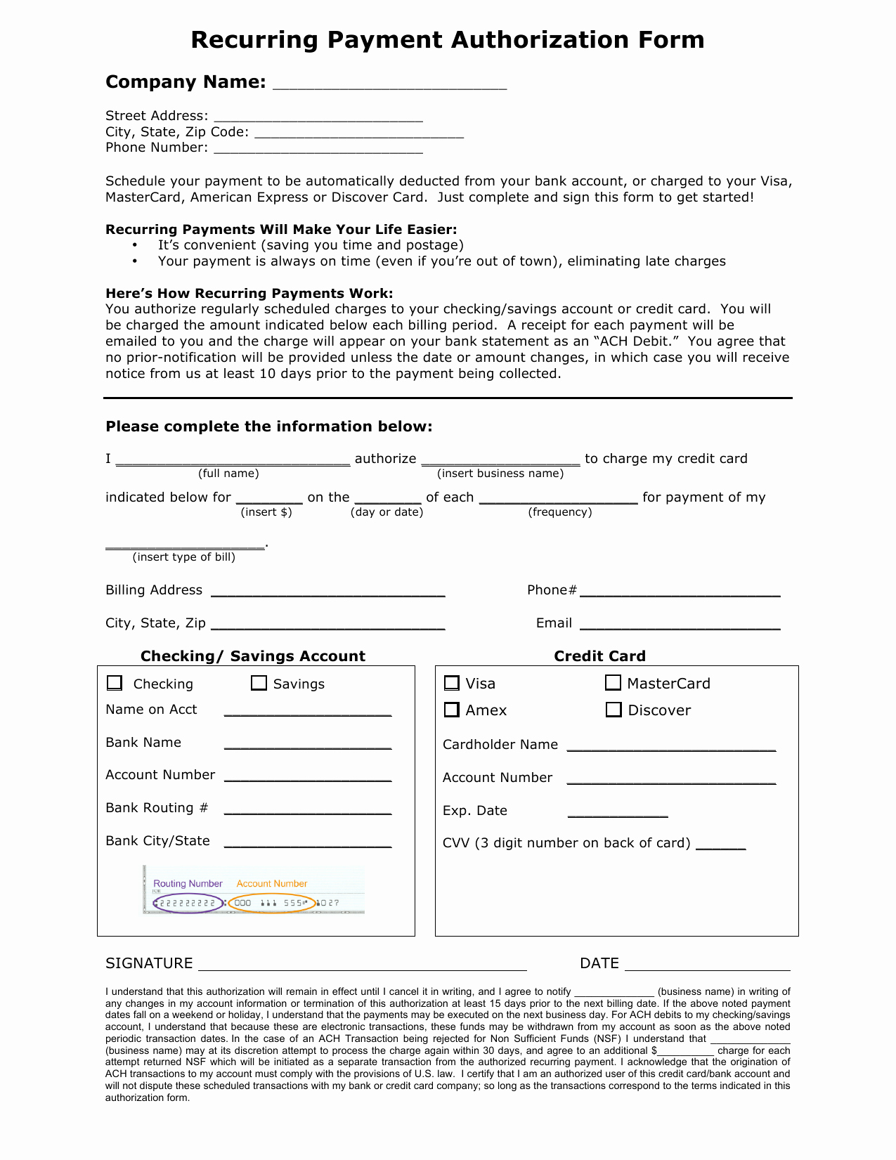 Ach Deposit Authorization form Template Elegant Download Recurring Payment Authorization form Template