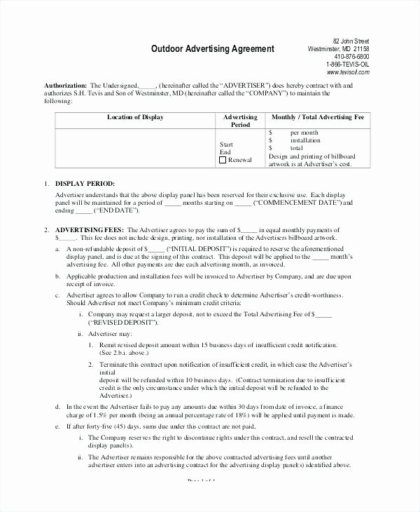 Advertising Contract Template Free Elegant Irs Installation Agreement form Magazine Advertising
