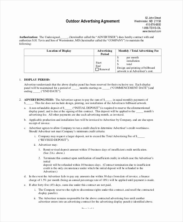 Advertising Contract Template Free Luxury Advertising Contract Template 10 Free Pdf Word