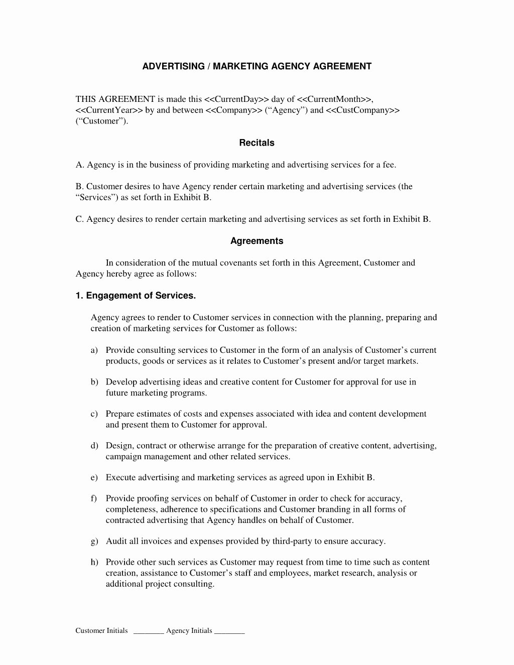 Advertising Contract Template Free New Digital Marketing Contract Template