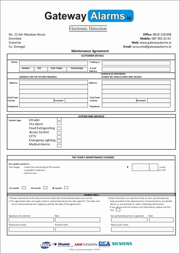 Alarm Monitoring Contract Template Fresh 10 Maintenance Contract Samples &amp; Templates