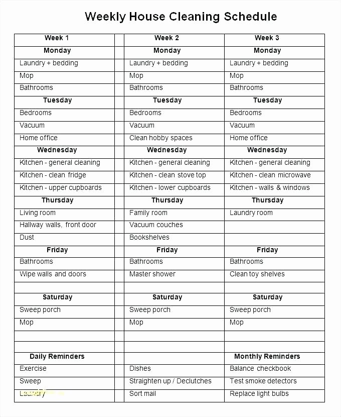 Apartment Cleaning Schedule Template Awesome Weekly House Cleaning Schedule Template Weekly House