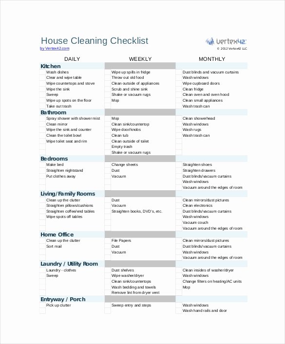 Apartment Cleaning Schedule Template Elegant Cleaning Checklist Template 35 Word Excel Pdf