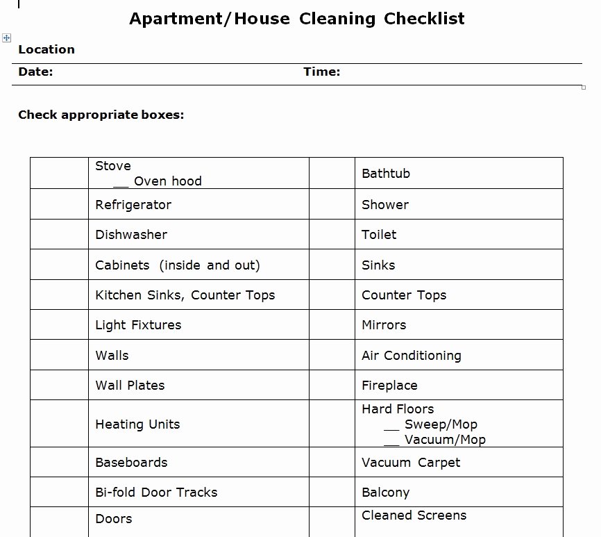Apartment Cleaning Schedule Template Lovely Apartment Cleaning Checklist Template