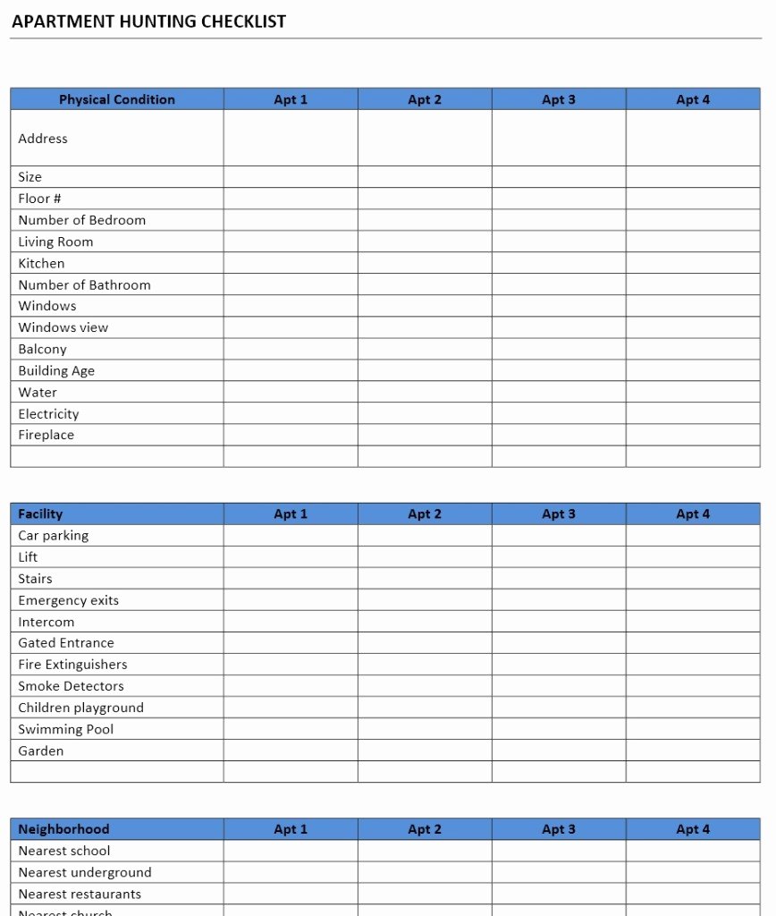 Apartment Cleaning Schedule Template Luxury Apartment Hunting Checklist