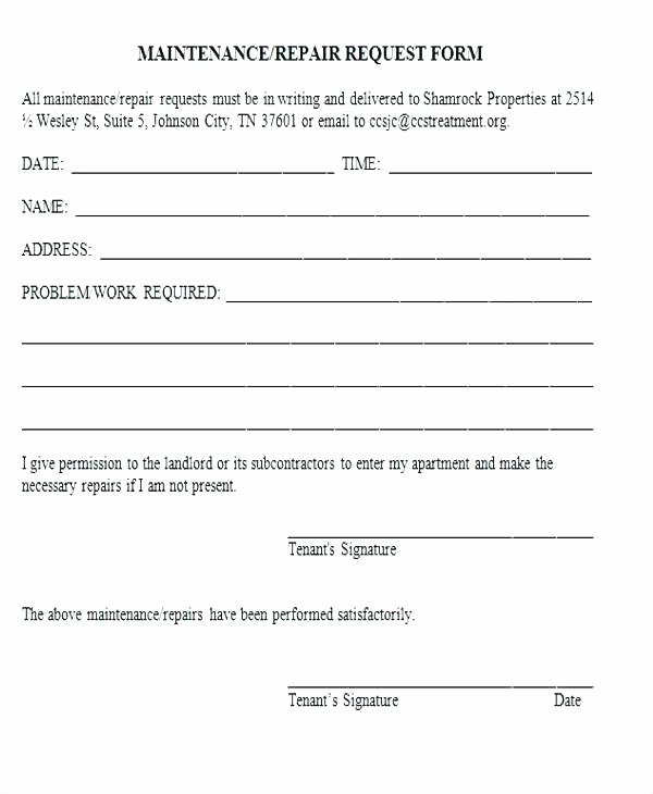 Apartment Work order Template Best Of Apartment Maintenance Work order form Template Request