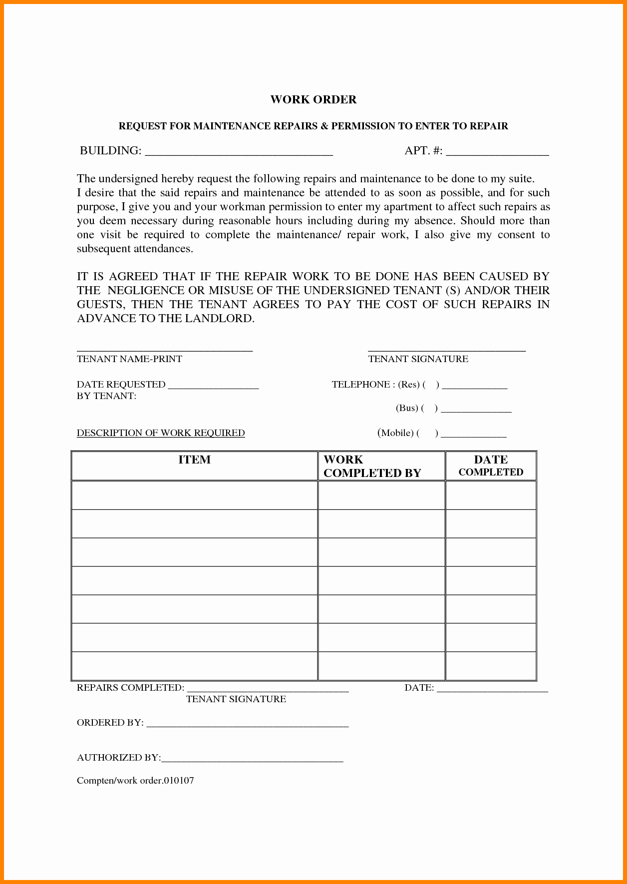 Apartment Work order Template Best Of Apartment Maintenance Work order Template – Cool Green Jobs