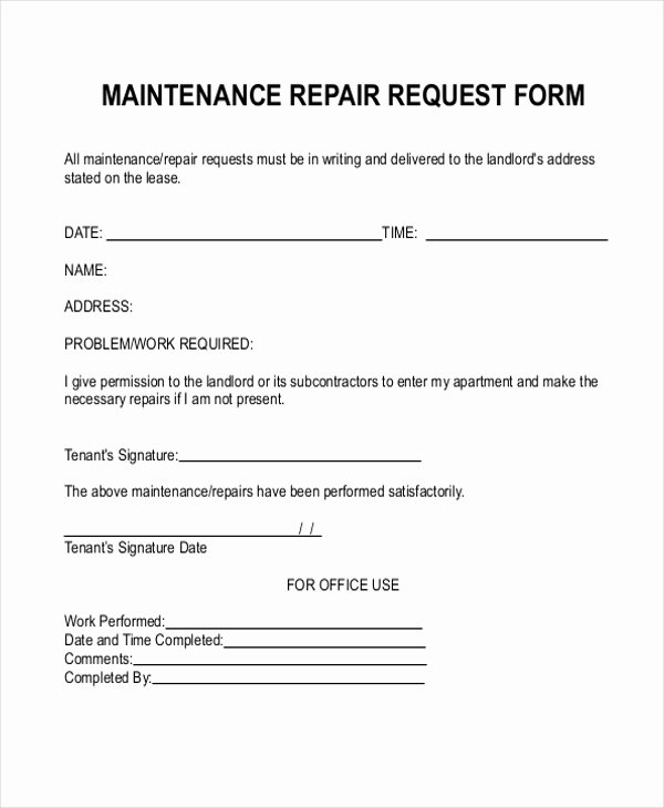 Apartment Work order Template Luxury Apartment Maintenance Request form Template Latest