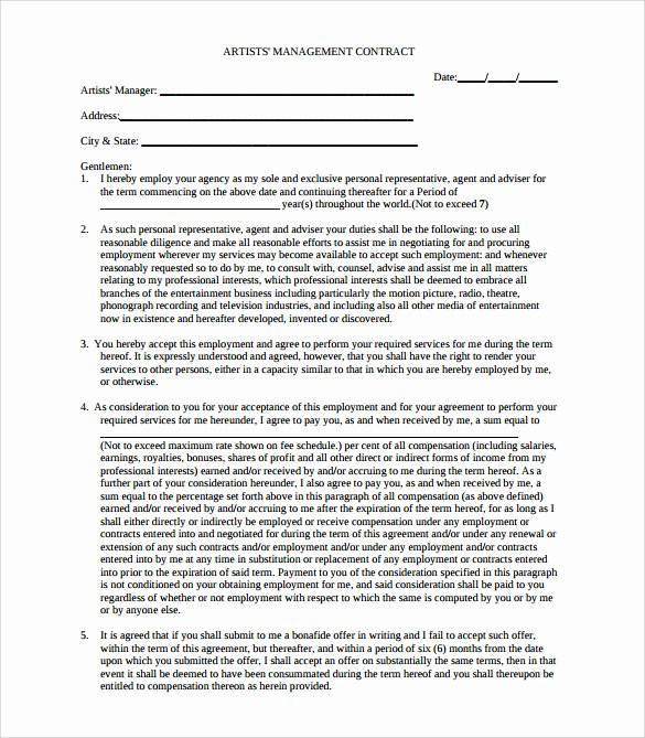 Artist Management Contract Template Best Of 10 Artist Management Contract Templates to Download for